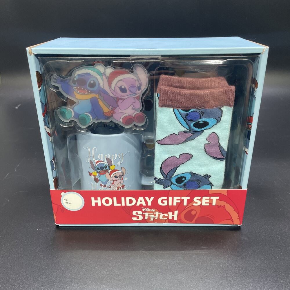 Culture Fly 3pc Disney Lilo & Stitch Holiday Gift Bundle Mug Socks Ornament Xmas